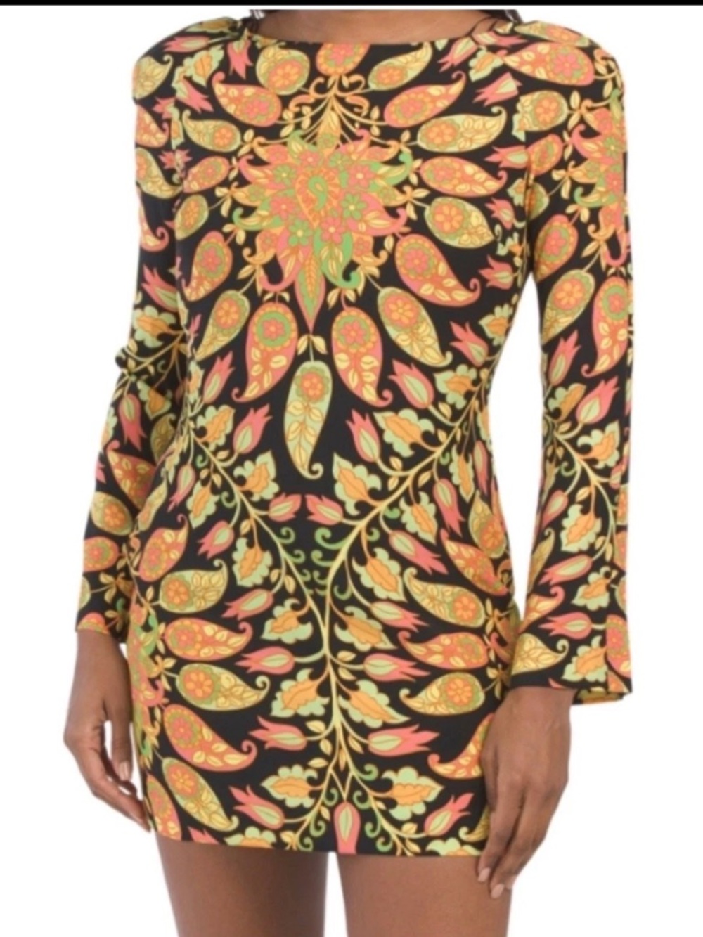 ZaraBlack Floral Paisley Long-Sleeve Mini Dress
